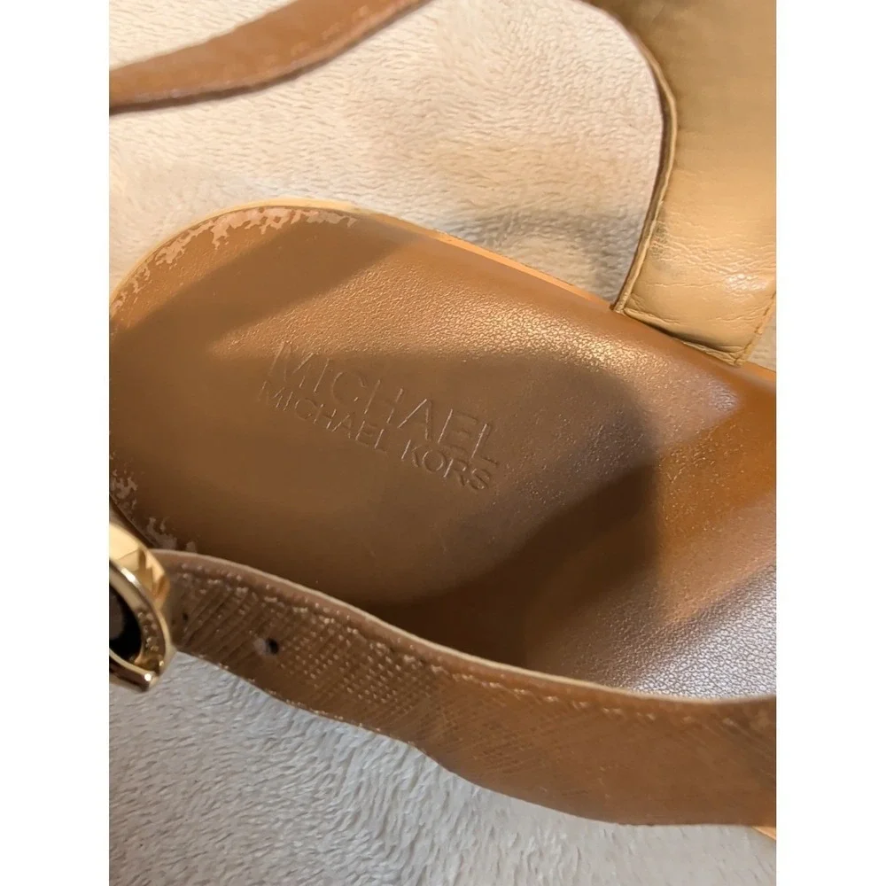 Michael Kors Leather‎ T-Strap Thong Sandals | 7M Cognac Brown Gold